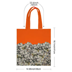 "Money Bag" Vibrant Orange Dollar Print Tote Bag - Premium Gift Tote for Her & Him, Perfect with Flowers or Wine for Birthday, Christmas, Anniversary, Mother’s Day, Valentine’s Gifts - Ideal for Outdoor Adventures & Cozy Celebrations