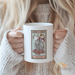 "Tarot Card The Lovers Mug - Skeleton Gothic Mystical Coffee Cup for Tarot Enthusiasts, Couples, Halloween Gift Idea in North America & Europe"