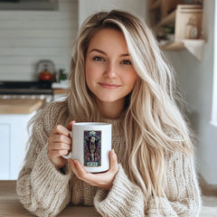 "Funny Gothic Tarot Card Mug - 'Shit Show' Skeleton Hand Humorous Coffee Cup for Tarot Enthusiasts, Sarcastic Gift Idea for Birthdays, Halloween, Chaos Lovers in North America & Europe"