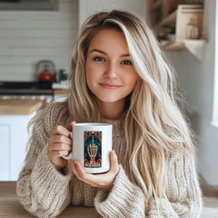 "Funny Gothic Tarot Card Mug - 'Zero Fucks Given' Skeleton Hand Middle Finger Humorous Coffee Cup for Sarcastic Humor Lovers, Gift Idea for Birthdays, Halloween, Edgy Style Enthusiasts in North America & Europe"