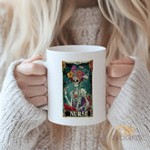 "Gothic Tarot Card The Nurse Mug - Skeleton Floral Design Coffee Cup for Nurses, Gift Idea for Nurse Appreciation Day, Birthdays, Christmas in North America & Europe"