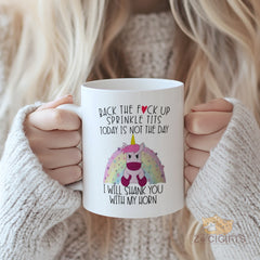 "Back The F**ck Up" Funny Angry Unicorn Mug - Sassy Humorous Ceramic Coffee Mug, Gift for Sarcasm & Unicorn Lovers in USA and Europe