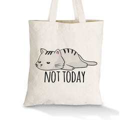 "NOT TODAY" Cat Tote Bag - Funny Lazy Lying Down Cat with Attitude Quote Canvas Grocery Bag, Reusable Shopping Tote with Green Avocado, Cute Gift for Her, Women, Best Friend, Cat Lovers (Birthday, Christmas, Stress Relief Gift)