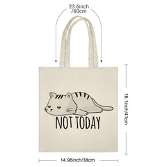 "NOT TODAY" Cat Tote Bag - Funny Lazy Lying Down Cat with Attitude Quote Canvas Grocery Bag, Reusable Shopping Tote with Green Avocado, Cute Gift for Her, Women, Best Friend, Cat Lovers (Birthday, Christmas, Stress Relief Gift)