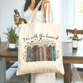 "I'm with the banned" Tote Bag - Literary Book Lover Gift with Colorful Censored Books Design (1984, To Kill a Mockingbird), Reusable Canvas Grocery Bag, Protest Art Gift for Readers, Students, Teachers, Writers, Best Friend