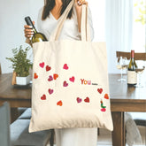 "You Make..." Heart Tote Bag - Cute Gifts for Mom, Valentine, Her, Birthday, Christmas, Thanksgiving, Colleagues & More, Eco-Friendly Grocery Shopping Bag with Colorful Hearts