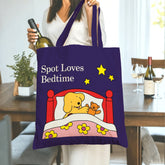 "Spot Loves Bedtime" Tote Bag - Cute Cartoon Dog & Bear Plush Toy Print, Large Canvas Reusable Grocery Bag, Cozy Bedtime Story Gift for Kids, Baby Shower, Mom, Book Lovers, Christmas & Birthday Present