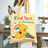 "Find Spot at Preschool" Lift-the-Flap Book Inspired Tote Bag - Cute Puppy & Rainbow Design, Perfect Sentimental Gift for Birthdays, Christmas, Mother's Day & Book Lovers
