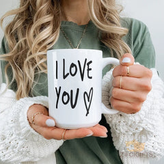 I LOVE YOU Mug - Classic Black & White Ceramic Coffee Cup with Heart, Perfect Valentine's Day, Anniversary, Wedding Gift for Wife, Husband, Girlfriend, Boyfriend, Couples, Also Ideal as Birthday, Christmas, Mother's Day Gift