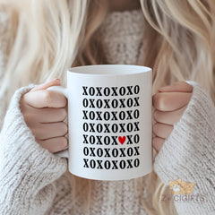 XOXO Mug with Red Heart - Cute Kisses & Hugs Design White Ceramic Coffee Cup, Perfect Thoughtful Gift for Valentine's Day, Anniversary, Birthday, Christmas, Mother's Day, Thank You Gift for Girlfriend, Boyfriend, Wife, Husband, Friends, Mom, Her, Him