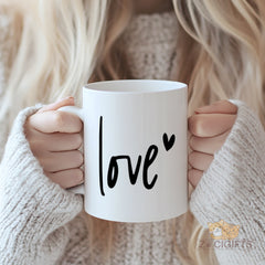 Love Mug - Simple & Chic Ceramic Coffee Cup with "Love" Quote, Perfect Minimalist Gift for Her, Valentine's Day, Christmas, Anniversary, Birthday, Mother's Day, or for Friends, Wife, Girlfriend, Couples. Elegant Black & White Aesthetic.