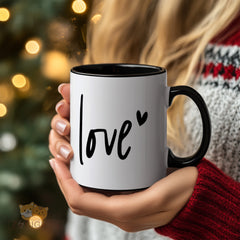 Love Mug - Simple & Chic Ceramic Coffee Cup with "Love" Quote, Perfect Minimalist Gift for Her, Valentine's Day, Christmas, Anniversary, Birthday, Mother's Day, or for Friends, Wife, Girlfriend, Couples. Elegant Black & White Aesthetic.