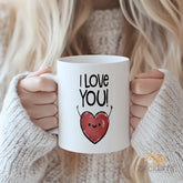 Cute "I LOVE YOU!" Mug with Smiling Heart - Expressive Ceramic Cup, Perfect Valentine's Day Gift, Christmas Present, Birthday Gift for Her/Him, Anniversary, for Girlfriend, Boyfriend, Wife, Husband