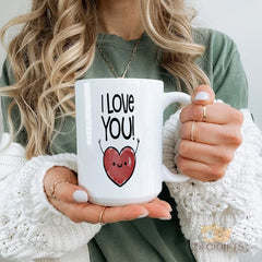 Cute "I LOVE YOU!" Mug with Smiling Heart - Expressive Ceramic Cup, Perfect Valentine's Day Gift, Christmas Present, Birthday Gift for Her/Him, Anniversary, for Girlfriend, Boyfriend, Wife, Husband