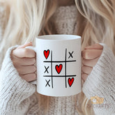 Tic Tac Toe Love Mug - Heart & XOXO Game Ceramic Cup, Unique Romantic Valentine's Gift, Cute Christmas Present, Birthday Gift for Her/Him, Boyfriend, Girlfriend, Couples. Fun & Thoughtful Present for Anniversaries, Holidays