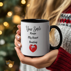 Your Smile Keeps My Heart Beating Mug - Cute Red Heart with Tongue Design, Adorable Romantic Gift for Her/Him, Boyfriend, Girlfriend, Valentine's Day, Christmas, Anniversary, Birthday.