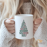 "SIX SEVEN" Christmas Tree Typography Mug - Funny Festive Novelty Mug with Green & Red Holiday Design, Perfect Gift for Friends, Family, Secret Santa | Unique Xmas, Birthday, White Elephant Gift Idea
