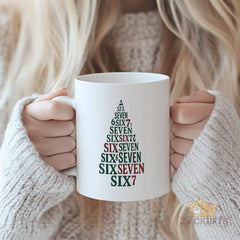 "SIX SEVEN" Christmas Tree Typography Mug - Funny Festive Novelty Mug with Green & Red Holiday Design, Perfect Gift for Friends, Family, Secret Santa | Unique Xmas, Birthday, White Elephant Gift Idea