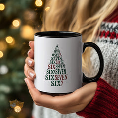 "SIX SEVEN" Christmas Tree Typography Mug - Funny Festive Novelty Mug with Green & Red Holiday Design, Perfect Gift for Friends, Family, Secret Santa | Unique Xmas, Birthday, White Elephant Gift Idea