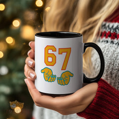 "67 Personalized Gift Mug - Meaningful Keepsake for Birthday, Anniversary, Father's Day, Mother's Day, Valentine's Day, Christmas - Custom Number Mug with Hand Design for Loved Ones, Friends, Partners"