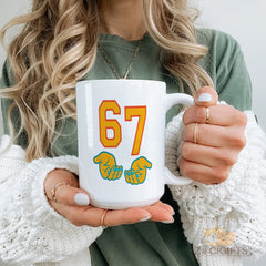 "67 Personalized Gift Mug - Meaningful Keepsake for Birthday, Anniversary, Father's Day, Mother's Day, Valentine's Day, Christmas - Custom Number Mug with Hand Design for Loved Ones, Friends, Partners"