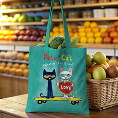 Pete the Cat "Valentine's Day Is Cool" Tote Bag - Cute Cartoon Gift for Valentine's, Birthday, Christmas, Friends, Kids, Teachers, Him, Her & Cat Lovers