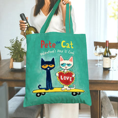 Pete the Cat "Valentine's Day Is Cool" Tote Bag - Cute Cartoon Gift for Valentine's, Birthday, Christmas, Friends, Kids, Teachers, Him, Her & Cat Lovers