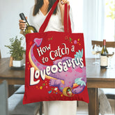 How to Catch a Loveosaurus Dinosaur Tote Bag - Cute Valentine's Day Gift for Her, Birthday Present for Kids, Unique Gift for Dinosaur Lovers