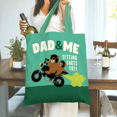 Funny 'Dad & Me' Motorcycle Tote Bag - Setting Farts Free Humor Gift for Father's Day, Birthday, Christmas for Dad, Son, Best Dad Ever Gifts