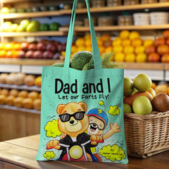 Funny “Dad and I Let our Farts Fly!” Tote Bag - Hilarious Gift for Dad, Son, Father‘s Day, Birthday, Christmas | Novelty Gag Gift for Men