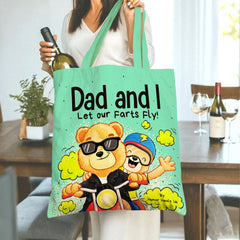 Funny “Dad and I Let our Farts Fly!” Tote Bag - Hilarious Gift for Dad, Son, Father‘s Day, Birthday, Christmas | Novelty Gag Gift for Men