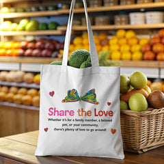 Share the Love Tote Bag with Butterfly & Hearts - Perfect Gift for Family, Friends, Valentine‘s, Mother‘s Day, Birthday, Christmas, Thank You & Community