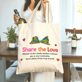Share the Love Tote Bag with Butterfly & Hearts - Perfect Gift for Family, Friends, Valentine‘s, Mother‘s Day, Birthday, Christmas, Thank You & Community