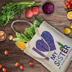 Unique I Love My Sister Tote Bag with The Very Hungry Caterpillar - Perfect Gift for Sister, Best Friend, Daughter | Cute Birthday, Christmas, Sisters Day, Valentine's Gift from Eric Carle's Classic Book