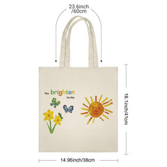 “You Brighten My Day” Tote Bag - Sunshine & Flowers Gift for Her, Mom, Best Friend, Sister | Uplifting Birthday, Thank You, Get Well, Thinking of You Present | Cute, Positive Daily Tote
