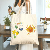 “You Brighten My Day” Tote Bag - Sunshine & Flowers Gift for Her, Mom, Best Friend, Sister | Uplifting Birthday, Thank You, Get Well, Thinking of You Present | Cute, Positive Daily Tote