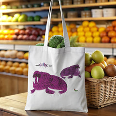 Cute Purple Walrus “And Silly, Too!” Tote Bag - Funny & Heartwarming Gift for Family, Friends, Him, Her on Birthday, Christmas, Valentine‘s Day, Thanksgiving
