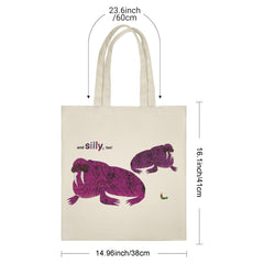Cute Purple Walrus “And Silly, Too!” Tote Bag - Funny & Heartwarming Gift for Family, Friends, Him, Her on Birthday, Christmas, Valentine‘s Day, Thanksgiving