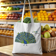“You Love Me For Me” Peacock Tote Bag with Caterpillar - Unique Meaningful Gift for Her, Friends, Family, Partner on Valentine‘s, Birthday, Christmas, Thanksgiving