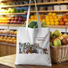 "You're more than family..." Cat Print Tote Bag - Heartfelt Gift for Best Friend, Sister, Partner, Cat Lover on Birthday, Christmas, Thanksgiving