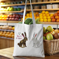 “You‘re My Best Friend” Bunny Patchwork Tote Bag - Heartwarming Gift for Friends, Sisters, Girlfriends, Her on Birthday, Valentine‘s, Christmas