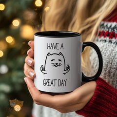 Cute Cat Design "Have a Great Day" Mug - Premium Ceramic Coffee Cup for Cozy Morning Routine, Ideal Gift for Cat Lovers