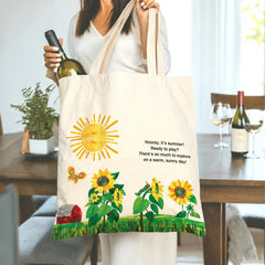 Hooray It‘s Summer Tote Bag - Cheerful Gift for Mom, Grandma, Teacher, Birthday, Mother’s Day, Easter & Summer Holidays | Cute Sunflower Design