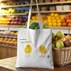 Adorable "We Make The Perfect Pair" Chick & Caterpillar Tote Bag - Cute Gift for Couples, Best Friends, Valentines Day, Anniversary, Wedding, Birthday & Christmas