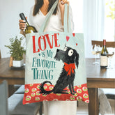 LOVE IS MY FAVORITE THING Tote Bag - Cute Black Dog with Red Bow, Heartwarming Gift for Dog Lovers, Valentine's Day, Mother's Day, Birthday & Christmas
