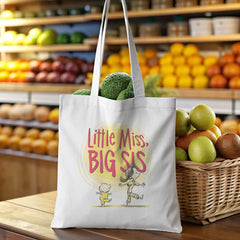 Cute and Durable "Little Miss, BIG SIS" Canvas Tote Bag - Ideal Gift for Women, Sisters, Moms on All Occasions Like Birthday, Valentine's, Mother's Day, Thanksgiving, Christmas