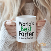 "World's Best Farter I Mean Father Mug - Funny Dad Joke Mug for Father's Day, Birthday Gifts, Coffee Lovers - Durable Ceramic Mug with C-Handle"