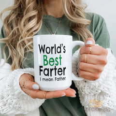 "World's Best Farter I Mean Father Mug - Funny Dad Joke Mug for Father's Day, Birthday Gifts, Coffee Lovers - Durable Ceramic Mug with C-Handle"