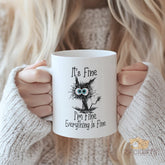 Funny "It's Fine" Cat Mug - Unique Novelty Gift for Cat Lovers, Office Humor, and Stress Relief - High-Quality Ceramic Coffee Cup