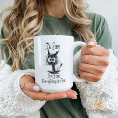 Funny "It's Fine" Cat Mug - Unique Novelty Gift for Cat Lovers, Office Humor, and Stress Relief - High-Quality Ceramic Coffee Cup